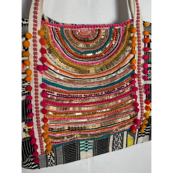 America & Beyond Sequined Colorful Oversized Beach Tote Boho Large - Picture 2 of 13